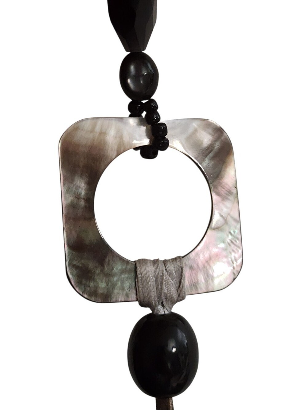 Black Cat's Eye Gray Tassel Abalone Statement Necklace